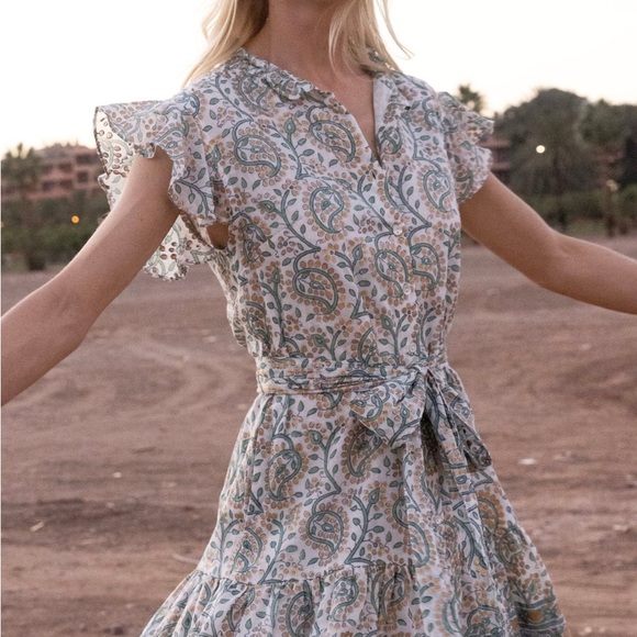 OLIPHANT design ruffle collar mini marseille Floral gold Dress S NWOT romantic - Picture 2 of 11